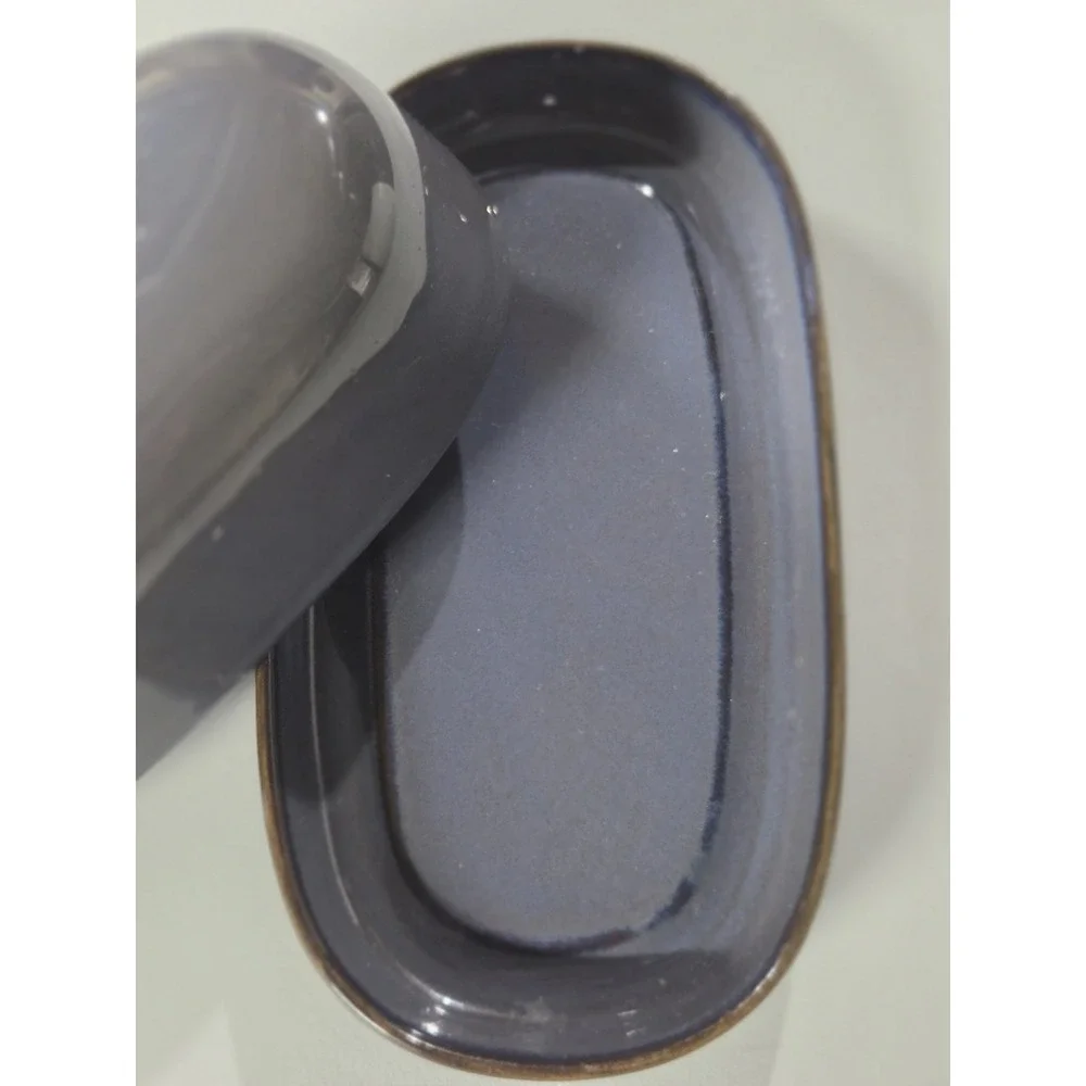 Sango STONEWARE 1/4 Lb Covered Butter Dish Eggplant Kitchen Boho Purple/Blue
